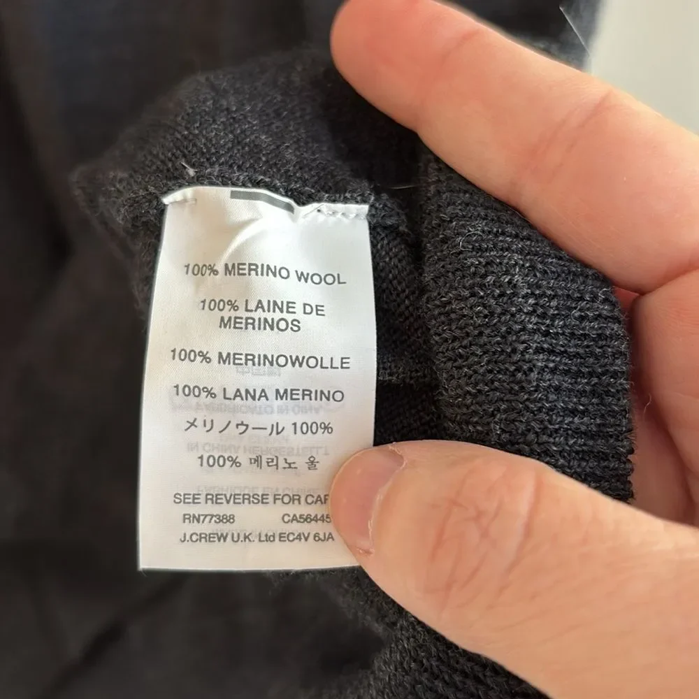J. Crew Men's 100% merino wool dark gray charcoal Half-Zip pullover Sweater XL